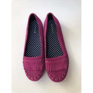 Magenta Suede NEW Moccasin Land’s End Fringe Flats
